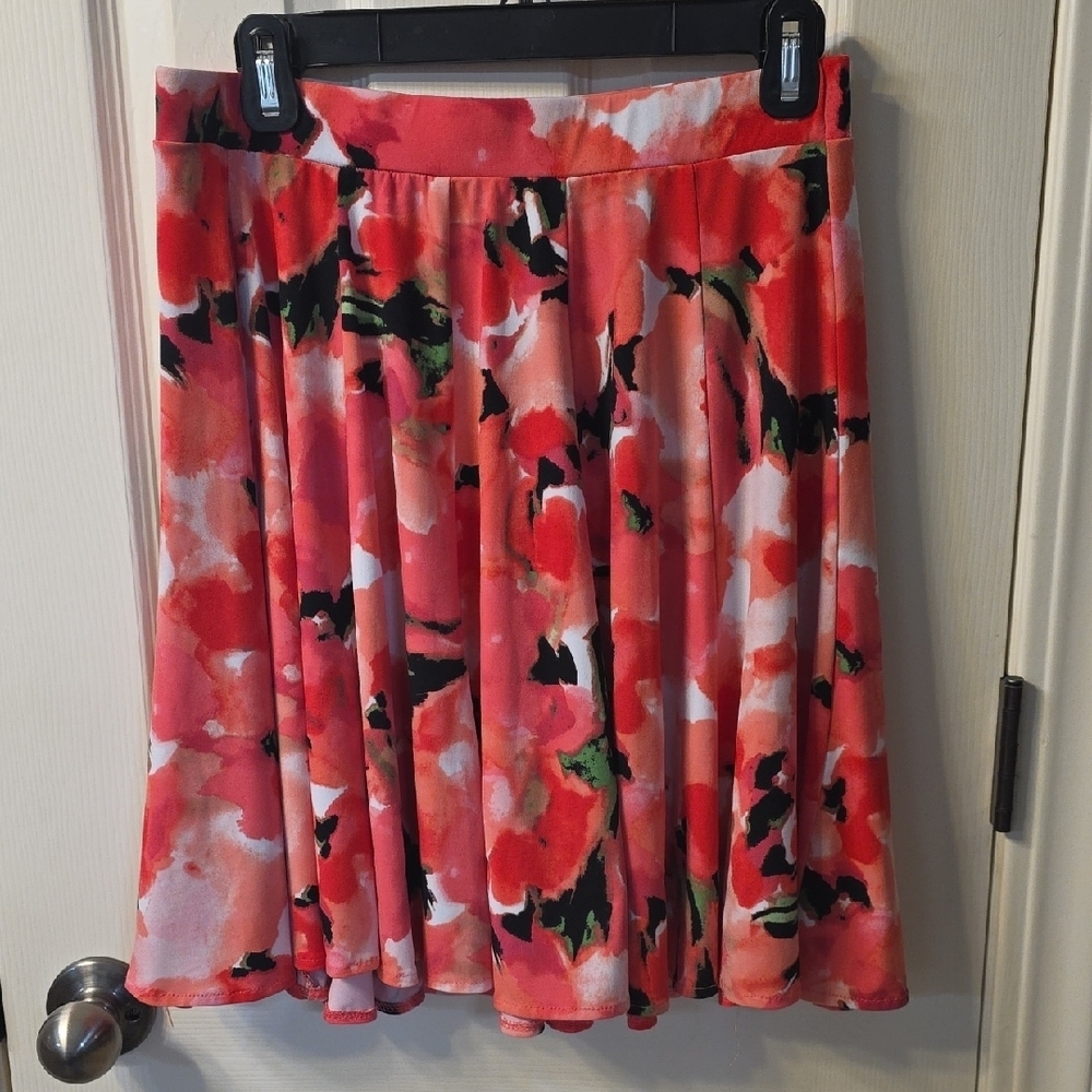 Grace Elements Red and Black Floral Skater Skirt